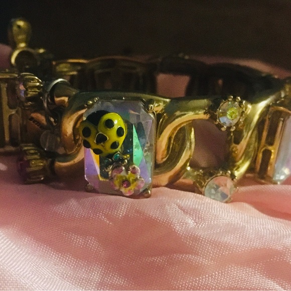 Betsey Johnson Gold Bracelet with Green and Pink Stones - Picture 2 of 3